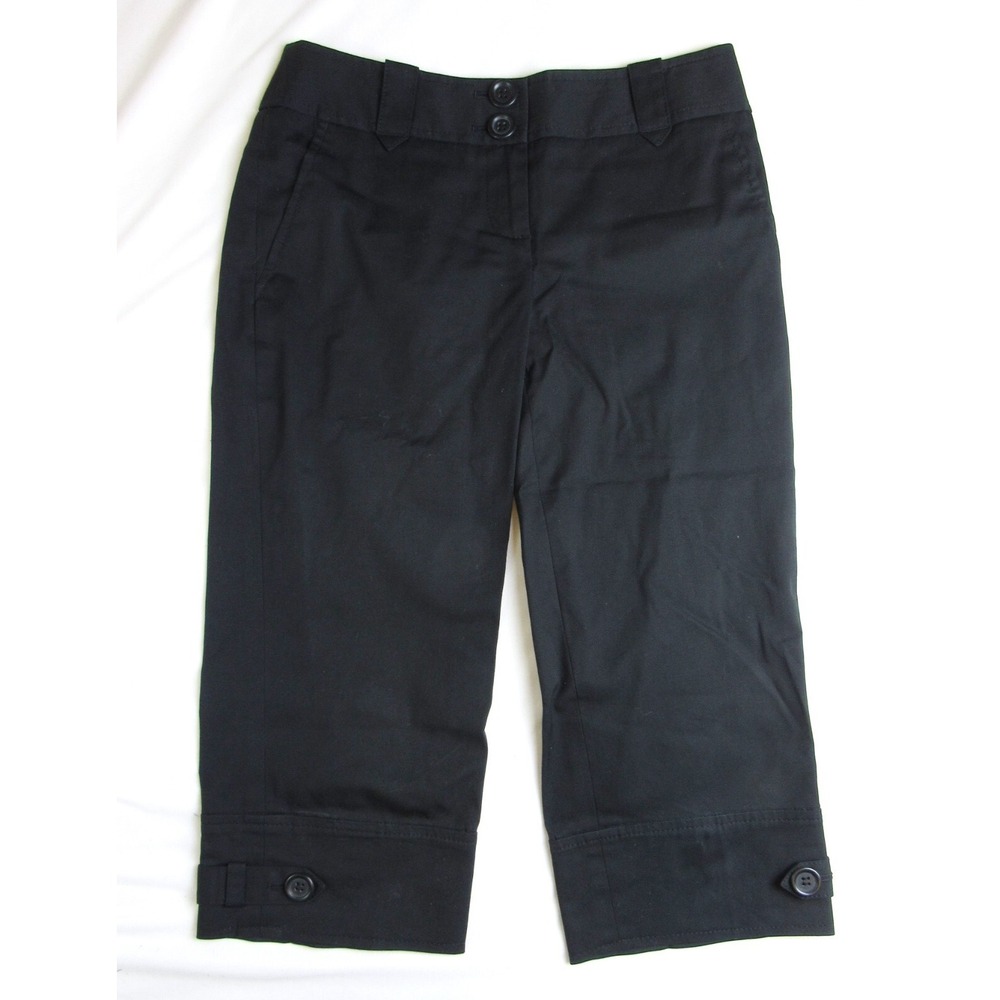 LOFT Crop Pants Marisa Fit Career Black Cuff Buttons Women's Size 0P
